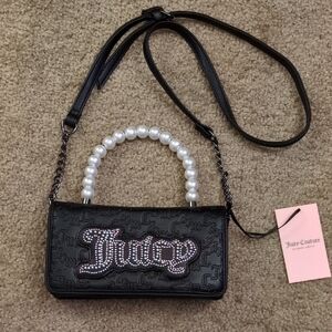 Juicy Black Small Purse With Pearl Handle & Shoulder Strap NWT